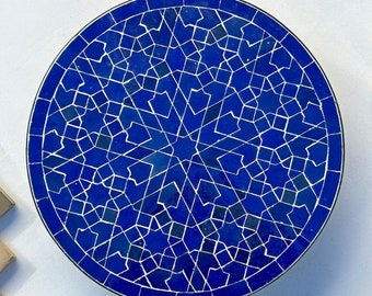 Custom Zellige Table Top in Majestic Blue Radiant Star Mosaic Intricate Geometric Design