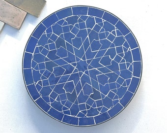 Custom Zellige Table Top: Blue Geometric Star Mosaic, Handmade