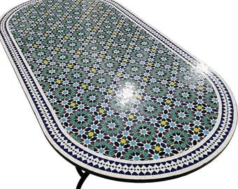 Handmade Zellige Mosaic Dining Table: Oval Patio & Garden Furniture