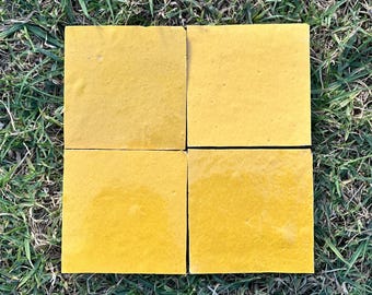 Handcrafted Lemon Yellow Zellige Tiles: 4"x4" Kitchen & Bath