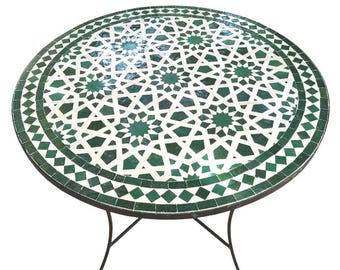 Handmade Zellige Mosaic Dining Table: Custom Outdoor-Indoor Patio Table