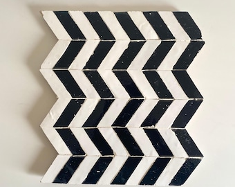Handmade Black & White Chevron Mosaic Tile: Ceramic Wall Panel
