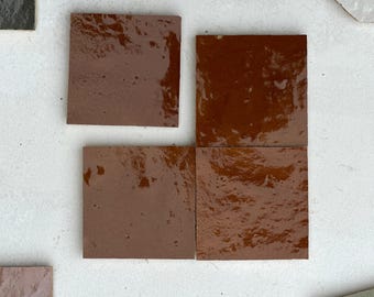 Handcrafted Terracotta Brown Tiles: 4" Zellige Home Decor
