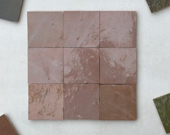 Handcrafted Brown Zellige Clay Tiles: 4"x4" Elegant Backsplash