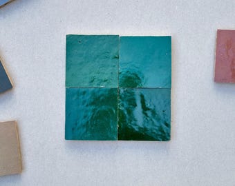 Custom 4" x 4" Green Zellige Tiles – Handcrafted for Bathrooms, Walls, Floors & Kitchen Backsplashes