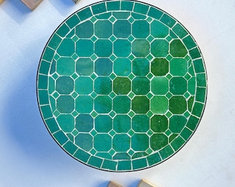 Serene Green Zellige Table Top: Handmade Moroccan Mosaic Coffee Table