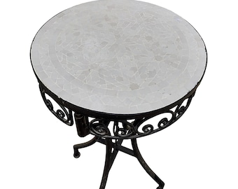 Custom Made Round Off White Zellige Table - Farmhouse Modern Table