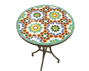 Handmade Zellige Mosaic Table: Custom Geometric Tile, Indoor/Outdoor