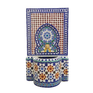Custom Garden Fountain - Zellige Tile Mural Outdoor Fountain - Patio Handmade Mid Century Modern Fountain - Royal Blue Fountain