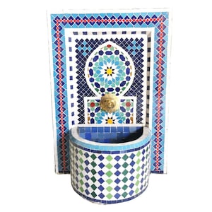 Handmade Mosaic Tiles Fountain | Colorful Wall Fountain  for Home & Garden  With Brass Spout - Customized Outdoor Zellige Patio Fountain
