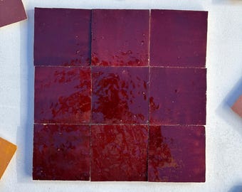 Handcrafted Maroon Zellige Tiles: 4" Moroccan Wall & Floor Tile