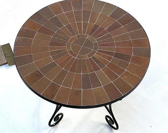 Custom Zellige Mosaic Table: Handmade Natural Brown Patio Dining Table