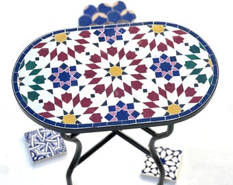 Handmade Zellige Mosaic Accent Table: Star Pattern, Indoor/Outdoor