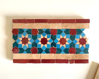 Handmade Moroccan Zellige Tile Panel: Geometric Mosaic Border