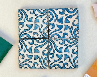 Handpainted Pottery Tiles: Custom Teal Kitchen Decor (4" x 4")