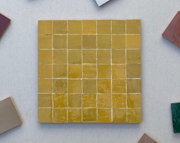 Featured listing image: Mustard Yellow 2x2 Zellige Tiles