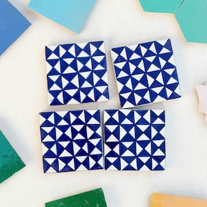 Custom 4&quot; x 4&quot; Handcrafted Classic Blue and White Geometric Ceramic Tiles - Backsplash Pottery Tiles