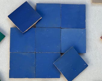 Handcrafted Royal Blue Zellige Tiles: Moroccan Wall & Floor Tile (4" x 4")