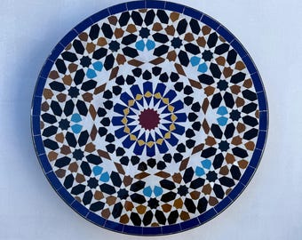 Handmade Geometric Mosaic Table Top: Colorful Zellige Tile
