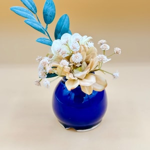 Oxford Cobalt Blue Ceramic Bud Vase for Flowers, Handmade Small Vintage Pottery Gift