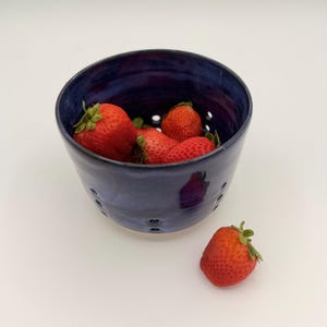Dark Blue Handmade Ceramic Berry Bowl Colander for Kitchen | Handmade Pottery Fruit Bowl | Dishwasher Safe
