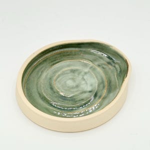 Moss Green Ceramic Spoon Rest: Handcrafted Pottery Kitchen Dish