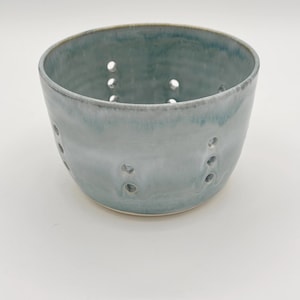 Cloudy Blue Handmade Ceramic Berry Bowl Colander for Kitchen | Handmade Pottery Fruit Bowl | Dishwasher Safe
