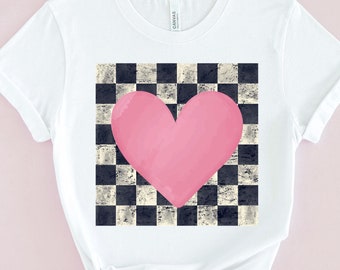 Retro kariertes Herz Png, Valentinstag Sublimationsdesign, Valentinstag Herz Png, Liebe Png, trendiges Retro V-Day Png, rosa Herz Png