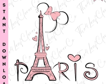 Paris Disneyland Minnie Ears Png, Minnie Ears Pink Bow Png, Disney Design Png, Paris Disney Minnie Head Png, Eiffel Tower Png