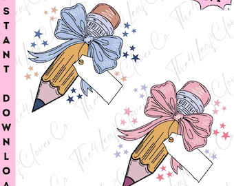 Teacher Coquette Bow Pencil Png, Retro Teacher Gift, Coquette Bow Pencil Png, Back to School Png, Pencil Bow Png, First Day of School Png