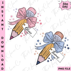 Custom Name Pencil Png, Teacher Coquette Bow Pencil Png, Retro Teacher Gift, Coquette Bow Pencil Png, Back to School Png,First Day of School