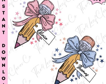 Custom Name Pencil Png, Teacher Coquette Bow Pencil Png, Retro Teacher Gift, Coquette Bow Pencil Png, Back to School Png,First Day of School