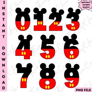 Mickey Birthday Numbers Png, Mickey Numbers Bundle Png, Birthday Numbers, Mickey Mouse Font & Numbers Png, Kids Birthday Sublimation