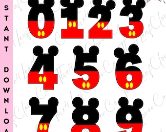 Mickey Birthday Numbers Png, Mickey Numbers Bundle Png, Birthday Numbers, Mickey Mouse Font & Numbers Png, Kids Birthday Sublimation