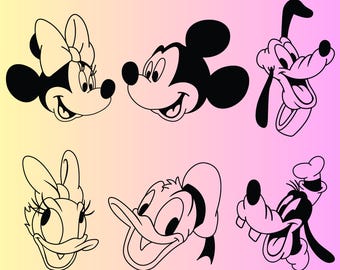 Mouse and Friends Png Bundle, Mickey Pluto Goofy Daisy Donald Minnie Character Faces Png, Silhouette and Sublimation, Instant Download