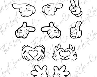 ミッキーマウスとミニーマウスの手、Cricut 用 SVG/PNG ファイル