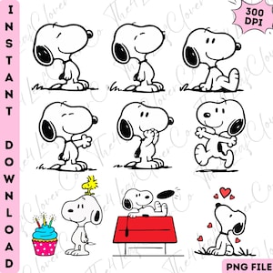 Snoopy Dog PNG Bundle, Cartoon Puppy Clipart, Cricut Silhouette, Comic Dog, Cute Puppy PNG, Digital Download