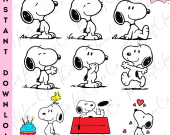Snoopy Dog PNG Bundle, Cartoon Puppy Clipart, Cricut Silhouette, Comic Dog, Cute Puppy PNG, Digital Download