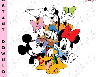ディズニー ミッキー＆ミニー グループ PNG、クラシック ミッキーマウスと仲間たち PNG、グーフィー プルート ドナルド PNG、漫画ファミリー PNG ファイル、デジタルダウンロード