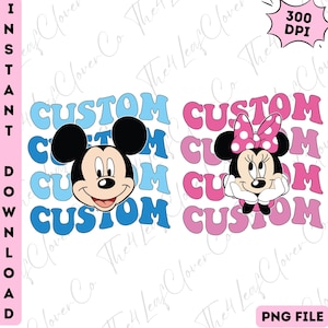 Anpassad vågig text PNG, Minnie Mouse PNG, anpassat vågigt teckensnitt PNG, Musse Pigg PNG, familjesemester PNG, Cricut Cut-fil, direktnedladdning bild 1