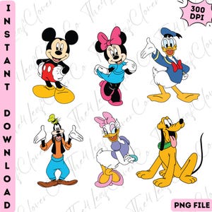Mickey Pluto Goofy Daisy Donald Minnie Character Png, Mickey and Friends Png Bundle, Mouse and Friends Png, Silhouette and Sublimation