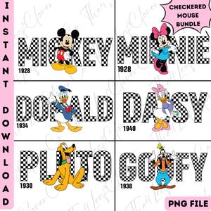 Mouse and Friends Checkered Png Bundle, Mouse and Friends Silhouette, Animal Kingdom Png, Retro Mickey and Friends Shirt Png, Magic Kingdom
