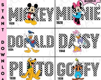 Mouse and Friends Checkered Png Bundle, Mouse and Friends Silhouette, Animal Kingdom Png, Retro Mickey and Friends Shirt Png, Magic Kingdom