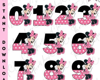 Minnie Mouse Numbers PNG Bundle, Minnie Birthday Girl Family Png, Minnie Mouse Png, Family Bundle Birthday Girl, Pink Minnie Clipart Bundle