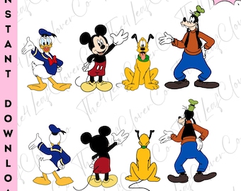 Mickey & Friends Back and Front PNG, Mickey Donald Duck Goofy Pluto PNG, Digital Download