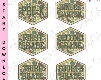 Pacote PNG Camuflado de Volta às Aulas: Design Retro (Download Digital)