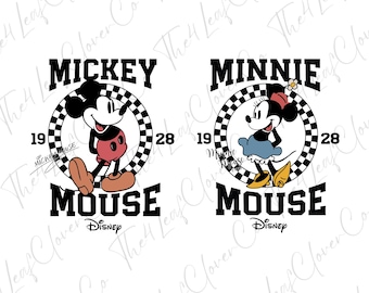 Mickey y Minnie Mouse estilo retro de 1928 (PNG), Vacaciones en familia (Descarga digital)