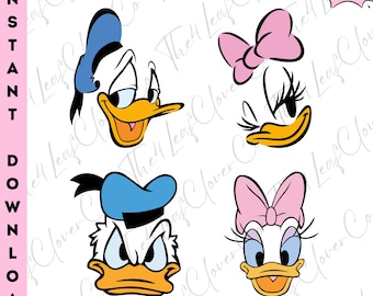 Disney Paperina e Paperino Big Face Png, Paperino e Paperina Head Png, Personaggi Disney classici Png, Disneyland Family Matching Png