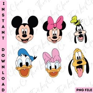 Mickey Pluto Goofy Daisy Donald Minnie Character Faces Png, Mickey and Friends Clipart Set, Mouse and Friends Png,Silhouette and Sublimation