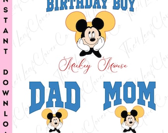 Mickey Mouse Birthday Boy PNG Bundle, Family Matching (Digital Download)